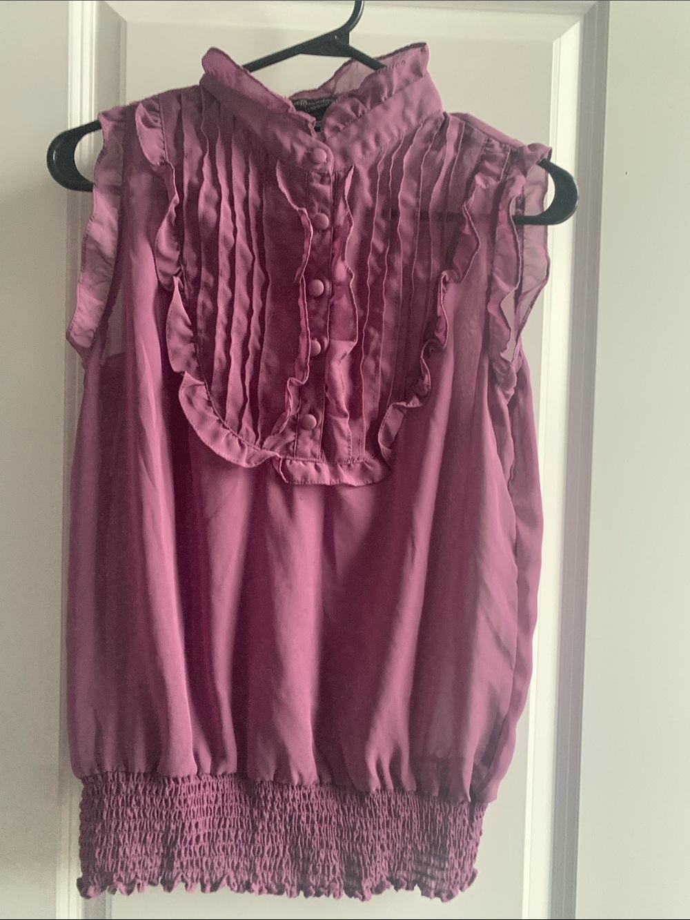 Sleeveless Ruffle Bib Blouse in Dusty Plum